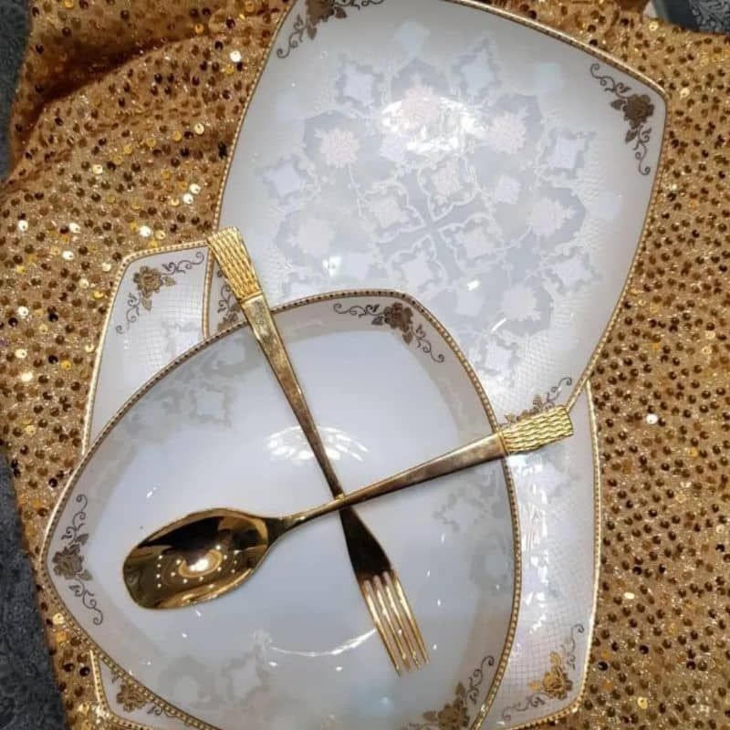 سرویس چینی پردیس ۶ نفره طرح کاژین طلایی