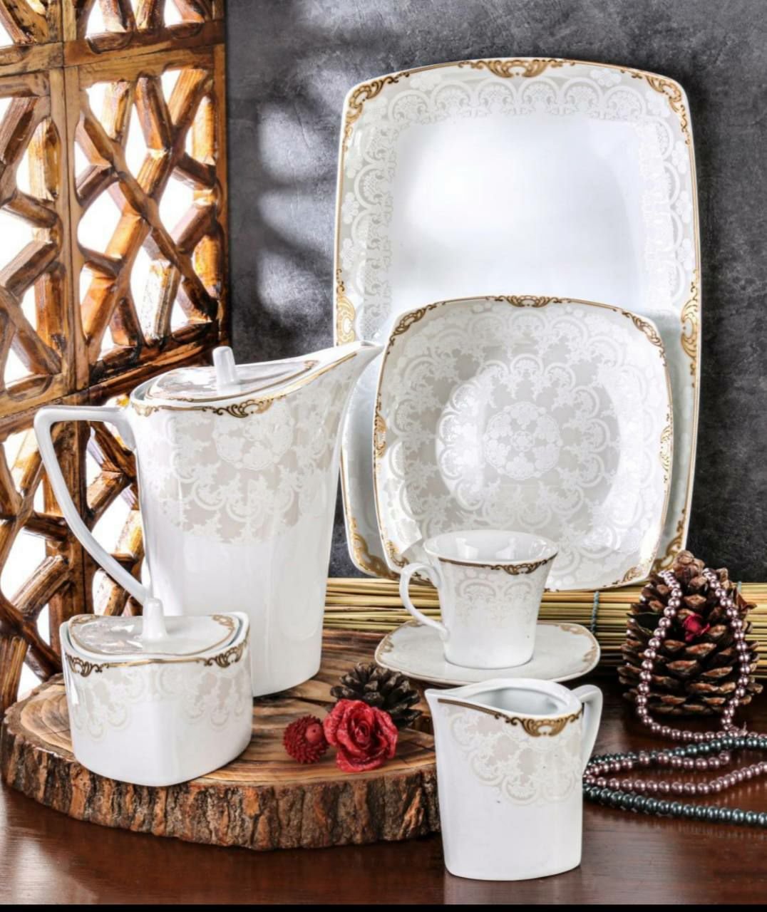 سرویس چینی پردیس ۱۲ نفره ۱۰۵ پارچه طرح اپتیما طلایی