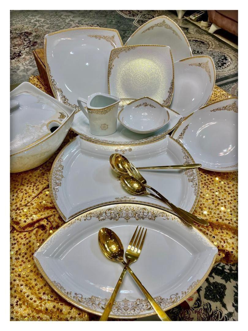 سرویس چینی پردیس ۱۲ نفره ۱۰۵ پارچه طرح دنیا طلایی