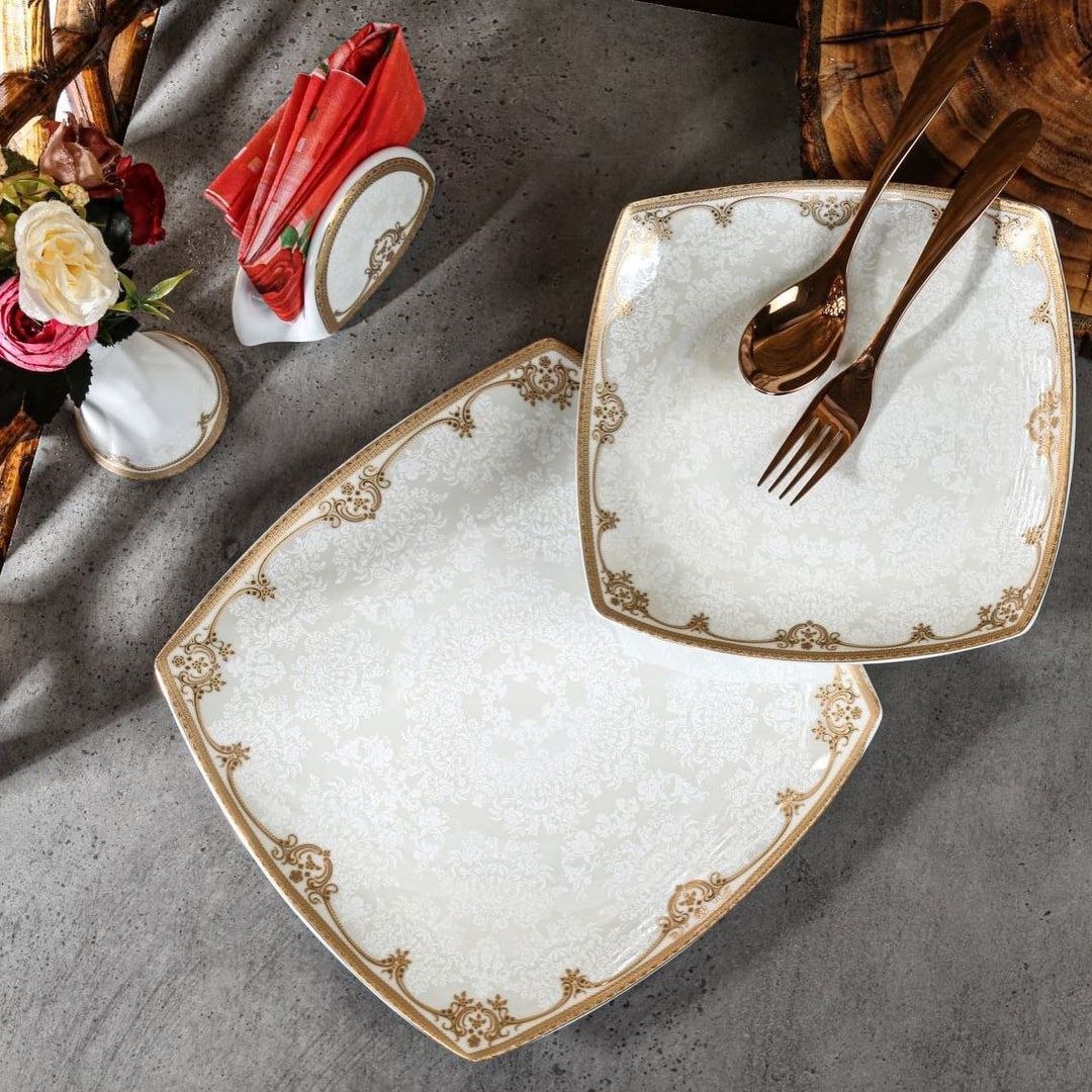سرویس چینی پردیس ۱۲ نفره ۱۰۵ پارچه طرح آزرا طلایی