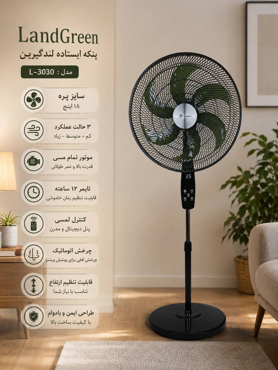 پنکه LGکنترل دار سه حالته لندگرین